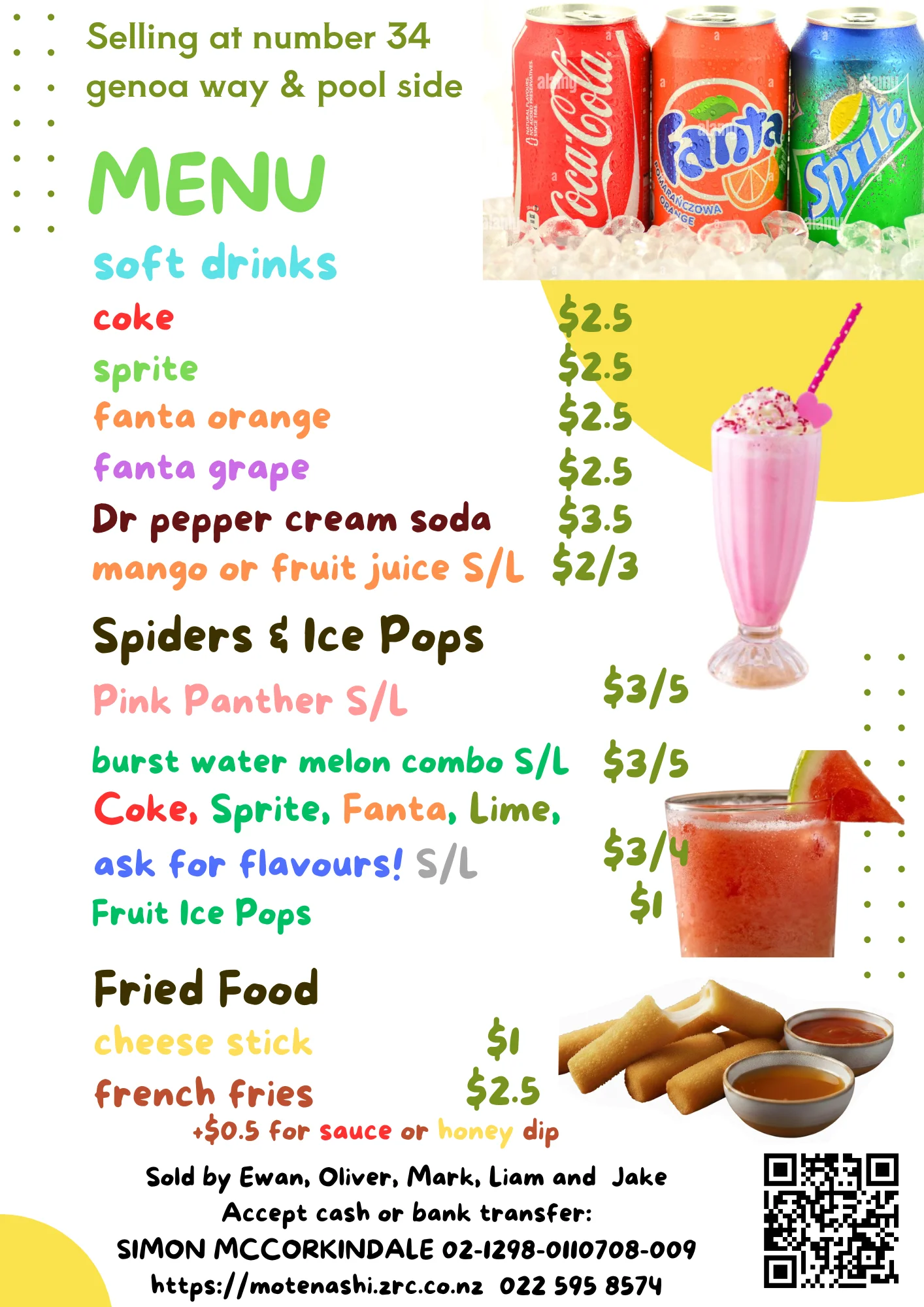 Gills Road Drinks Menu - Soft drinks, Spiders, Ice Pops and Fried Food